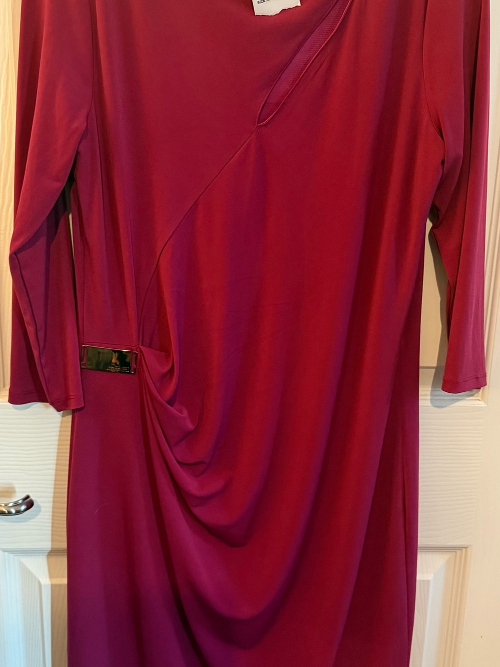 Jennifer Lopez Magenta Draped Long-Sleeve Dress with Metallic Accent